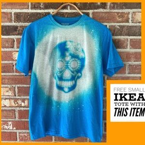 Skull Design Bleached T-Shirt with FREE SMALL IKEA TOTE; Size M